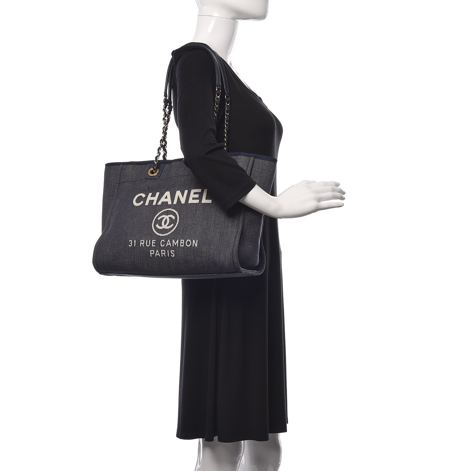 Chanel Denim Small Deauville Tote Dark Blue 2 of 19