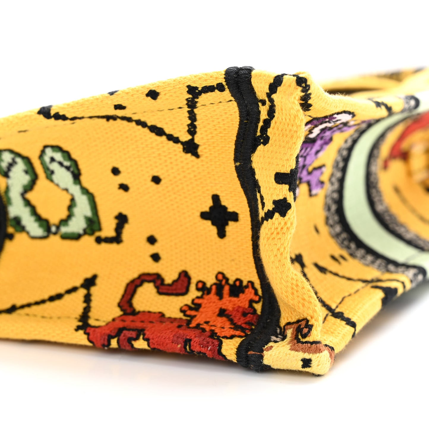 Canvas Embroidered Pixel Zodiac Mini Book Tote Phone Bag Jaune Multicolor