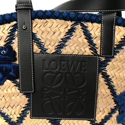 Loewe Embroidered Raffia Basket Tote Bag Natural Black Blue 7 of 10