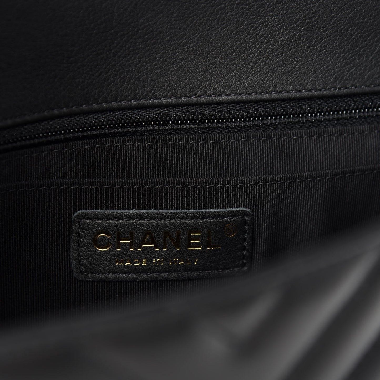 Calfskin Chevron Quilted Large Statement Flap Black