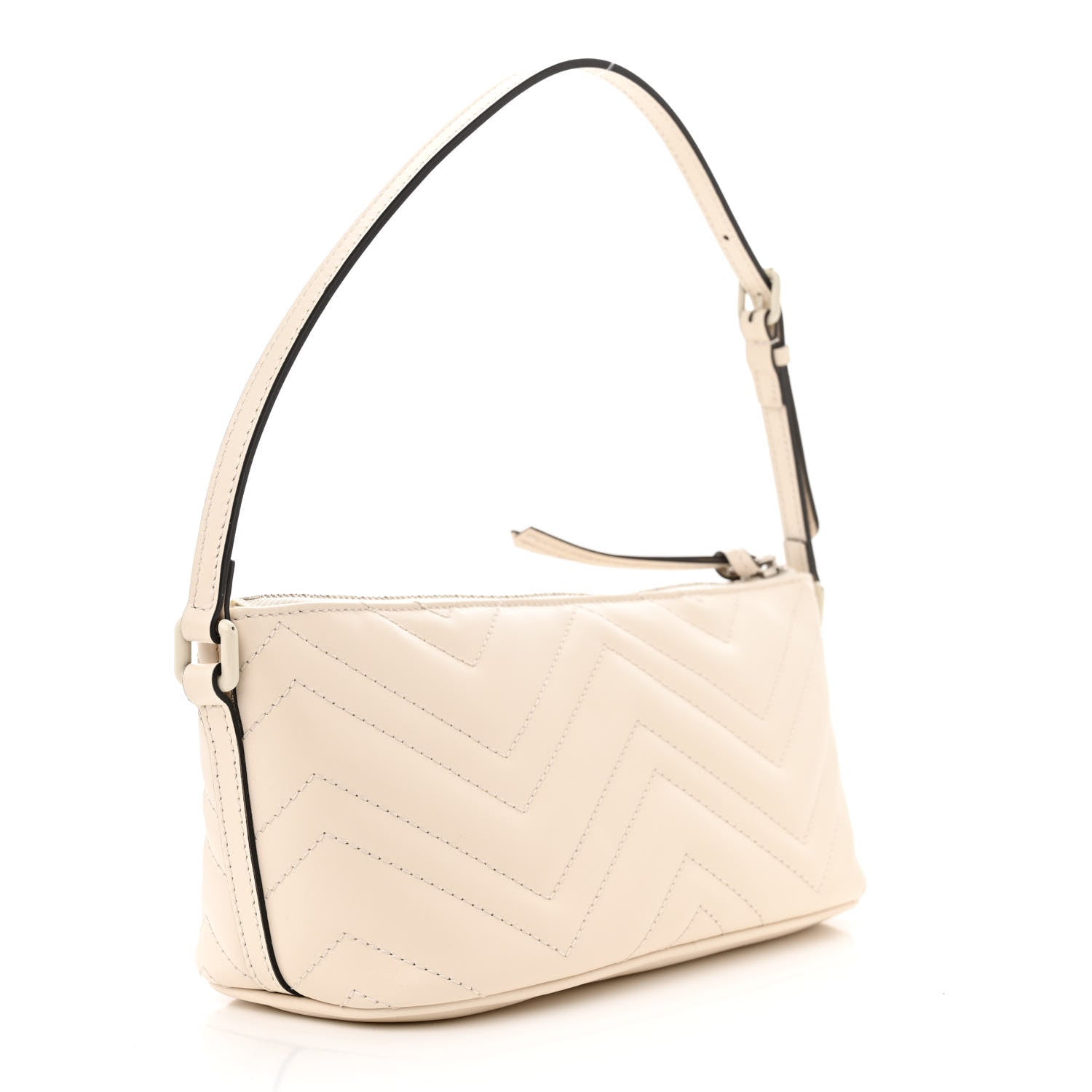 Gucci Calfskin Matelasse Chevron Monochrome GG Marmont Sling Shoulder Bag Mystic White 3 of 10