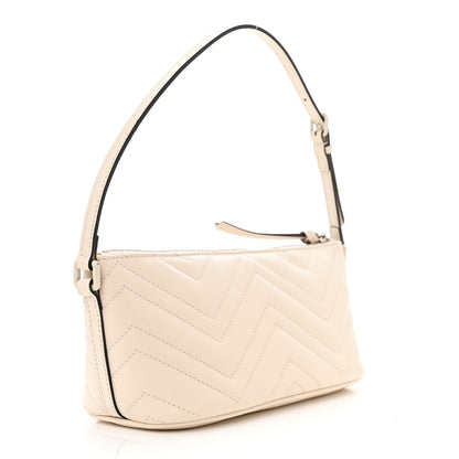 Gucci Calfskin Matelasse Chevron Monochrome GG Marmont Sling Shoulder Bag Mystic White 3 of 10