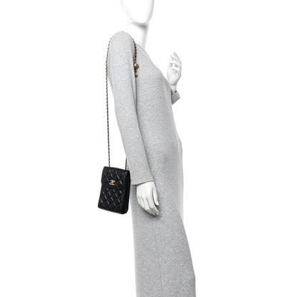 Chanel Lambskin Quilted Vertical Pearl Crush Flap With Chain Black 2 of 12