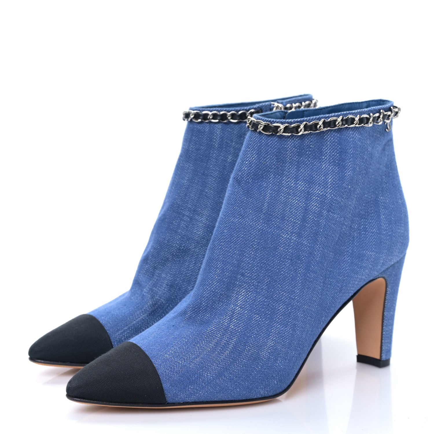 Chanel Denim Grosgrain Cap Toe Short Boots 38.5 Blue 3 of 8