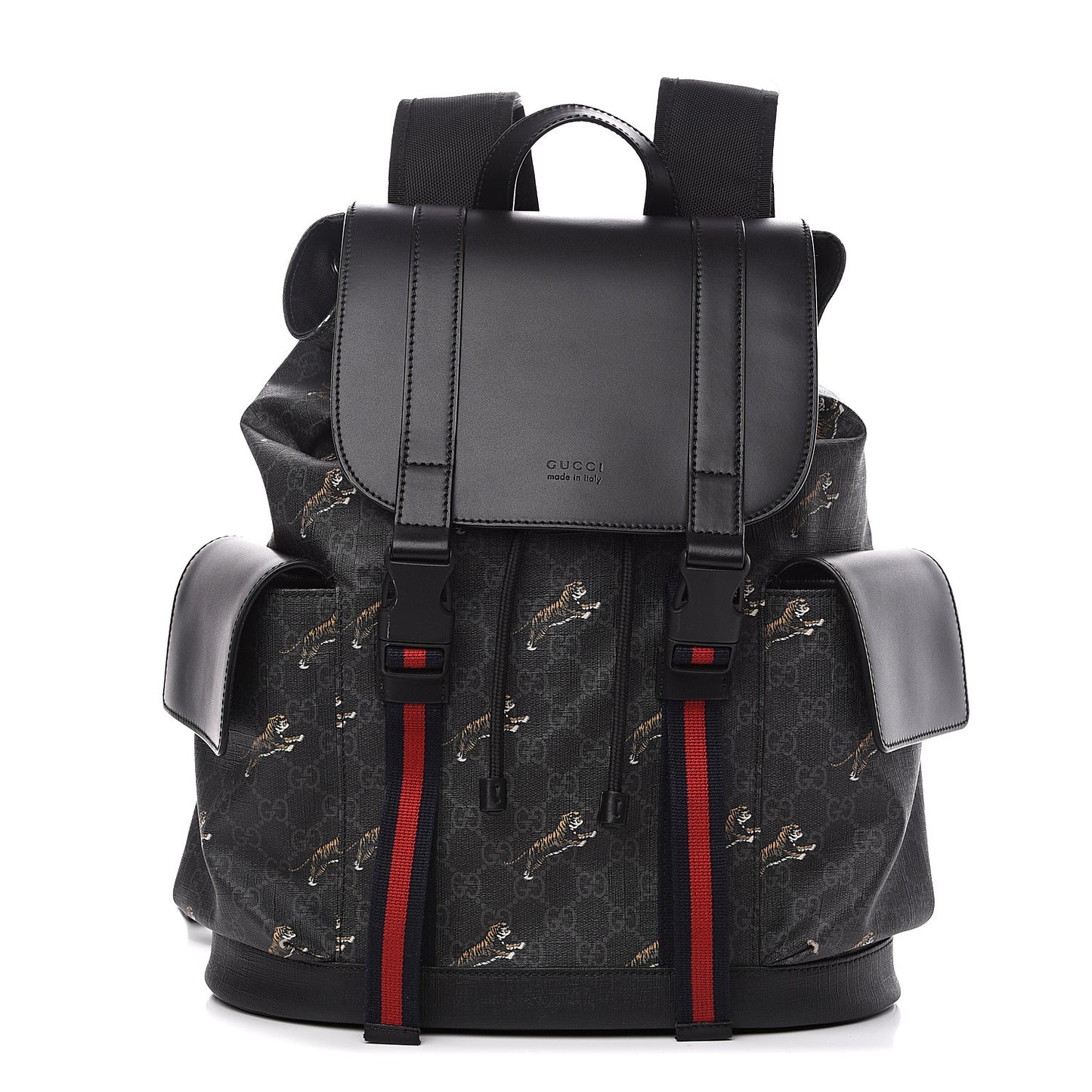 GG Supreme Monogram Tigers Double Buckle Backpack Black Multicolor