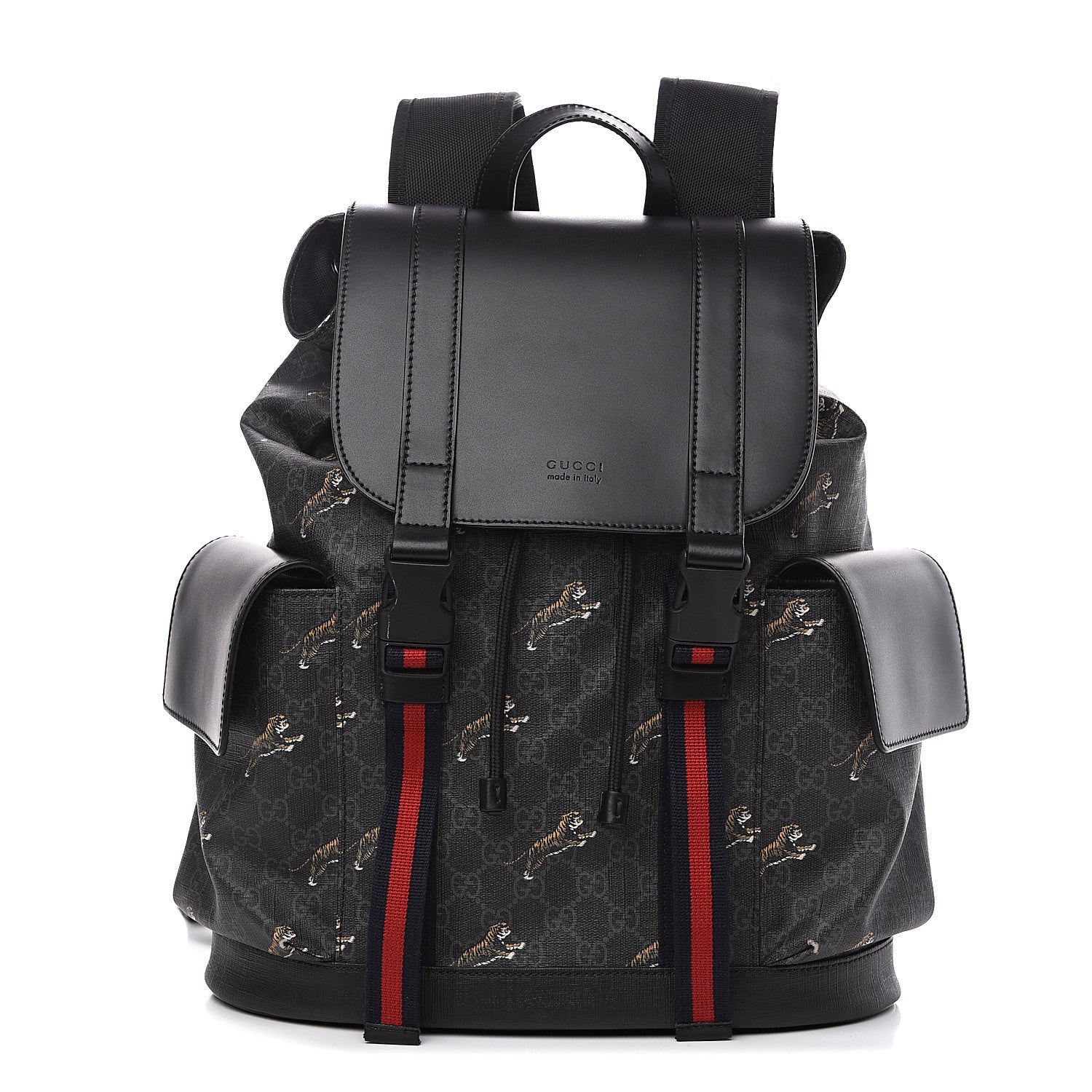 Gucci GG Supreme Monogram Tigers Double Buckle Backpack Black Multicolor 1 of 10