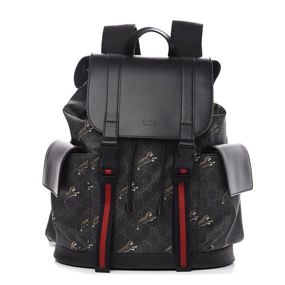Gucci GG Supreme Monogram Tigers Double Buckle Backpack Black Multicolor 1 of 10