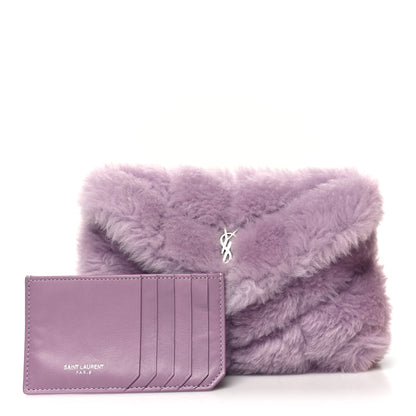 Saint Laurent Shearling Quilted Monogram Loulou Puffer Pouch Clutch Lilac 1 of 13