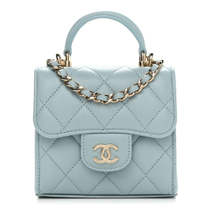 Chanel Lambskin Quilted Top Handle Flap Clutch With Chain Light Blue 1 of 10