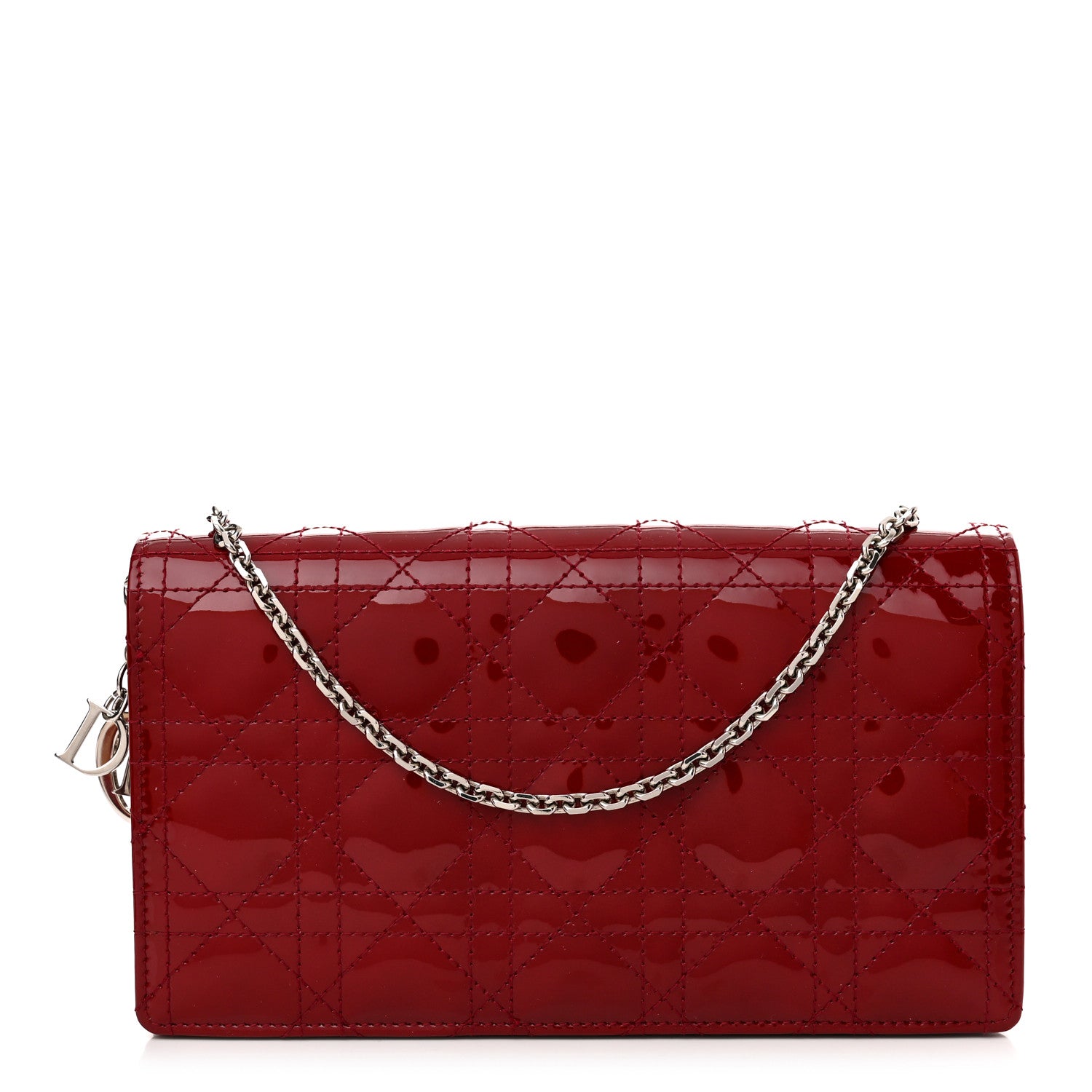 Christian Dior Patent Cannage Lady Dior Chain Wallet Rouge Ceris 3 of 15