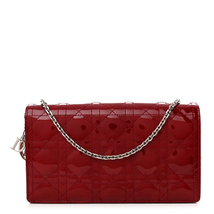 Christian Dior Patent Cannage Lady Dior Chain Wallet Rouge Ceris 3 of 15