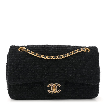 Chanel Tweed Quilted Medium Crystal CC Single Flap Black 1 of 10