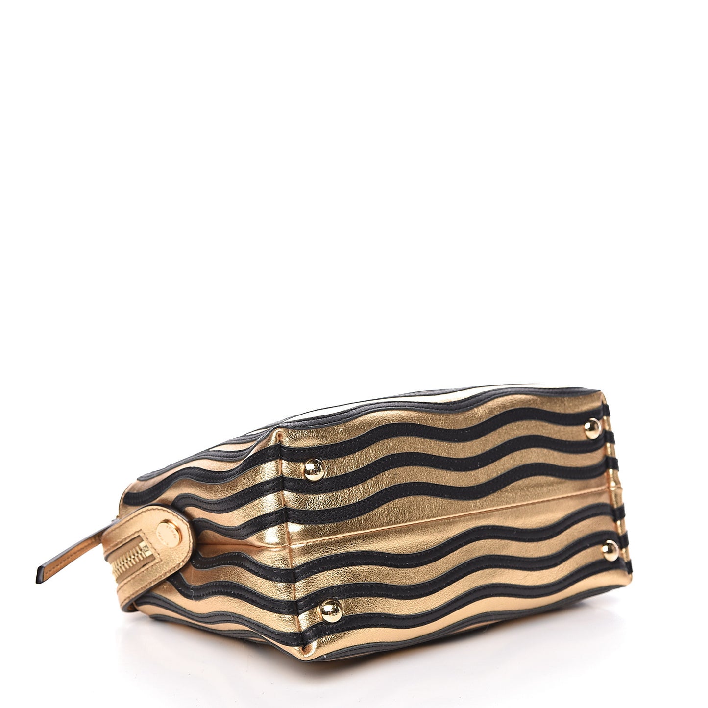 Lambskin Waves Small DotCom Click Chain Satchel Gold Black
