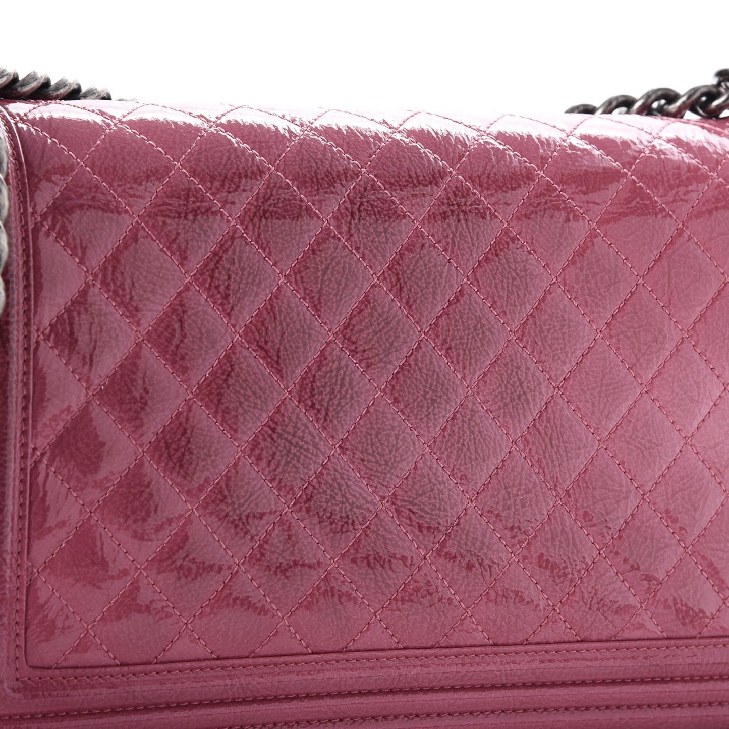 Distressed Patent Quilted New Medium Boy Flap Pink