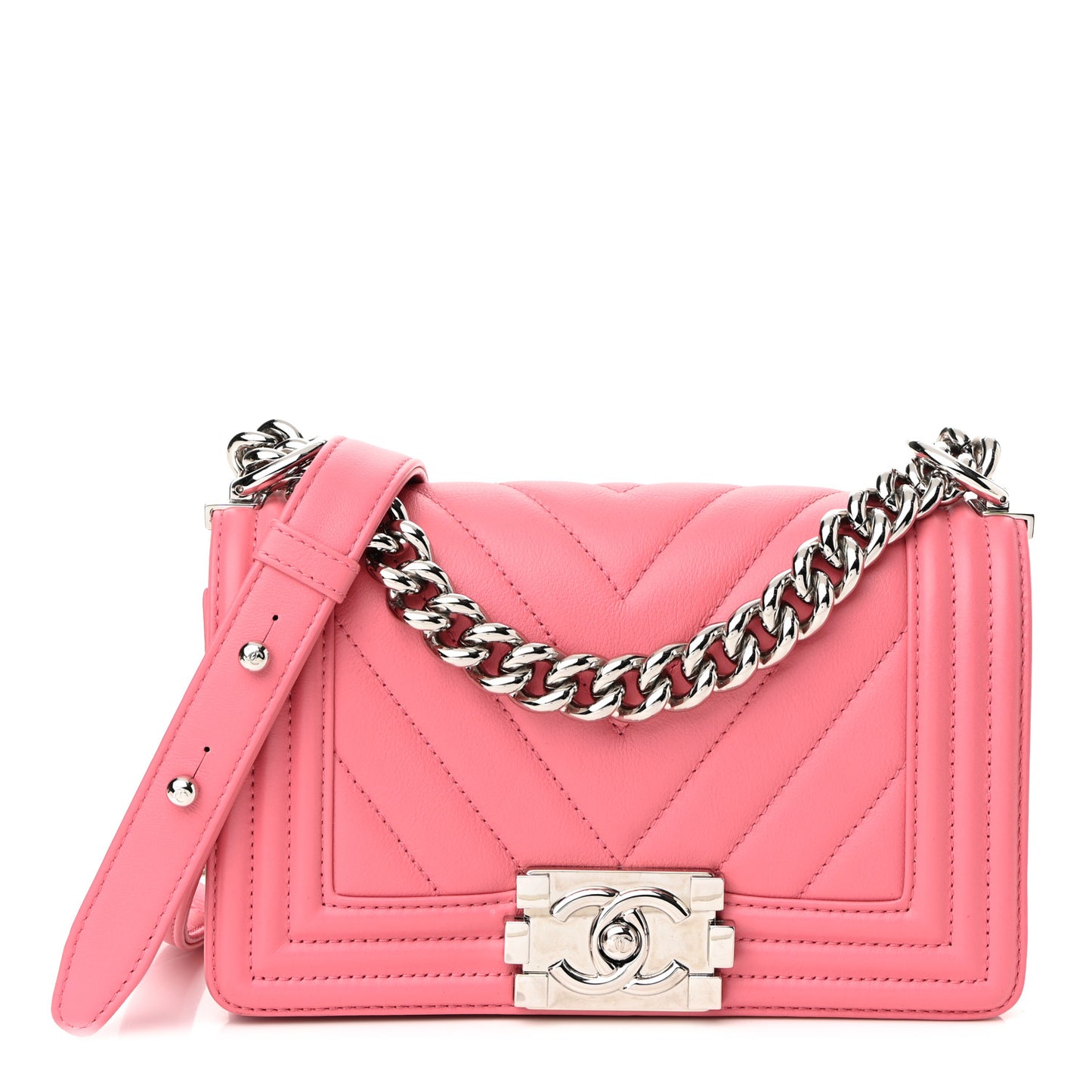 Calfskin Chevron Quilted Small Boy Flap Pink