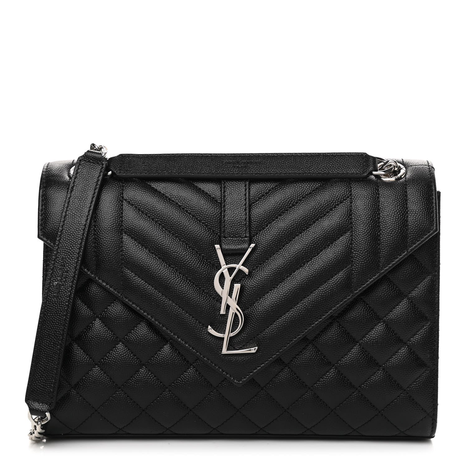Saint Laurent Grain De Poudre Textured Mixed Matelasse Triquilt Medium Monogram Satchel Black 1 of 10