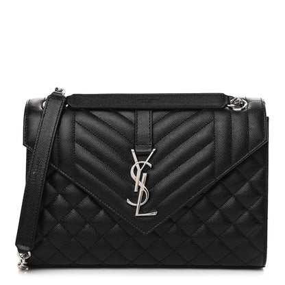 Saint Laurent Grain De Poudre Textured Mixed Matelasse Triquilt Medium Monogram Satchel Black 1 of 10