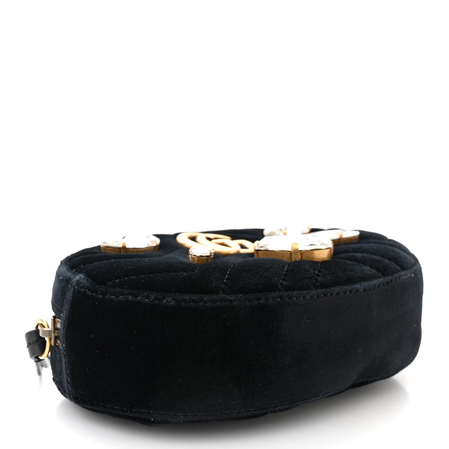 Gucci Velvet Matelasse Marquise Crystals GG Marmont Belt Bag 95 38 Black 4 of 10