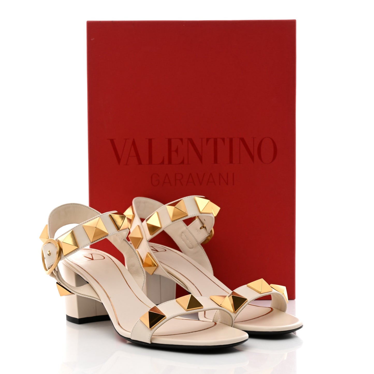 Calfskin Roman Stud 60mm Sandals 38.5 Light Ivory