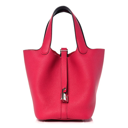 Hermes Taurillon Clemence Swift Eclat Picotin Lock 18 PM Framboise Rouge Sellier 1 of 10