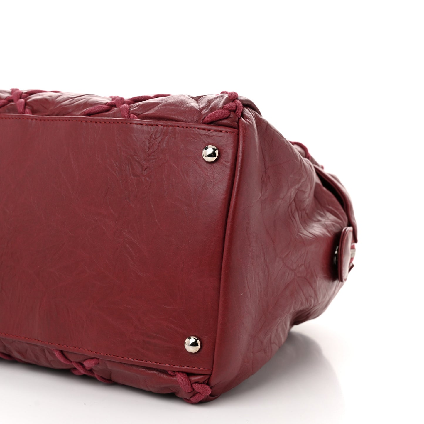Crinkled Calfskin Ultra Stitch Bowling Bag Red