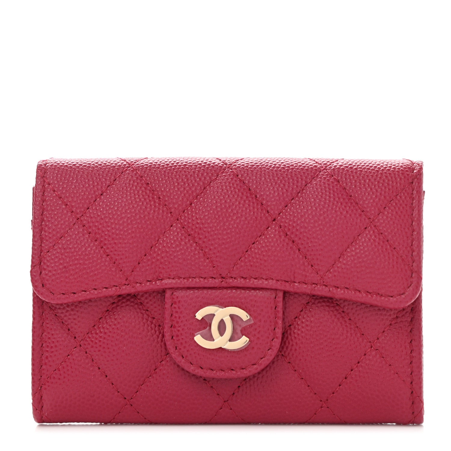 Chanel Caviar Quilted Flap Card Holder Wallet Dark Pink 1 of 9