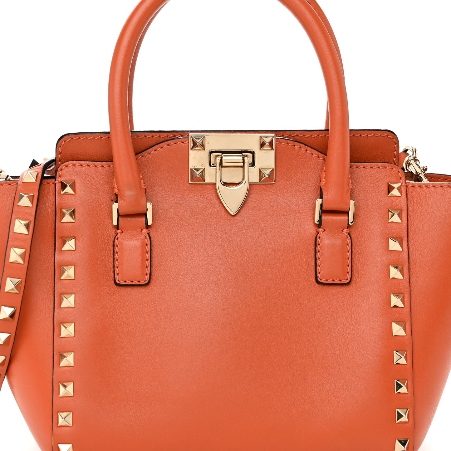 Vitello MIni Rockstud Double Handle Tote Orange