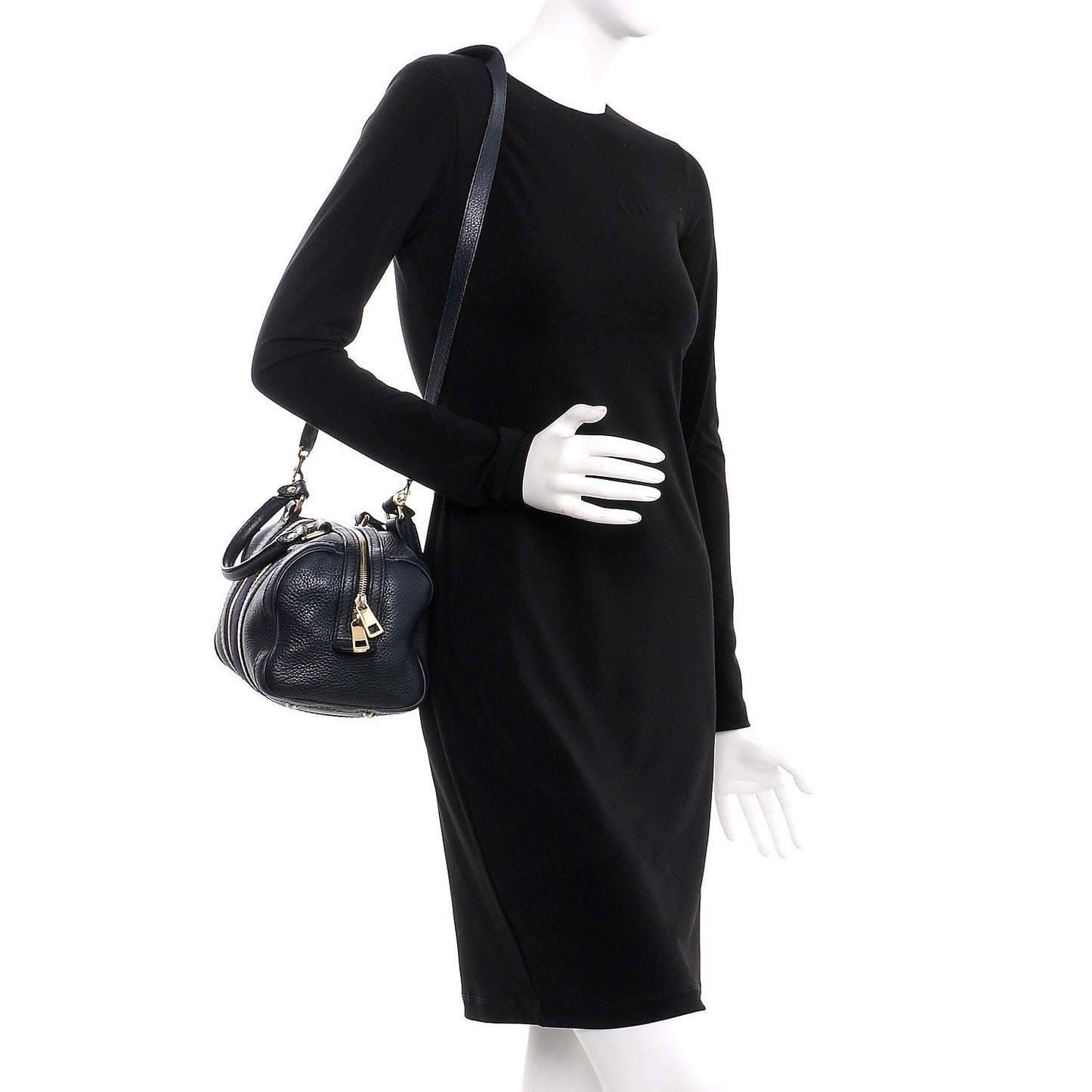Calfskin Vintage Web Small Boston Navy Blue