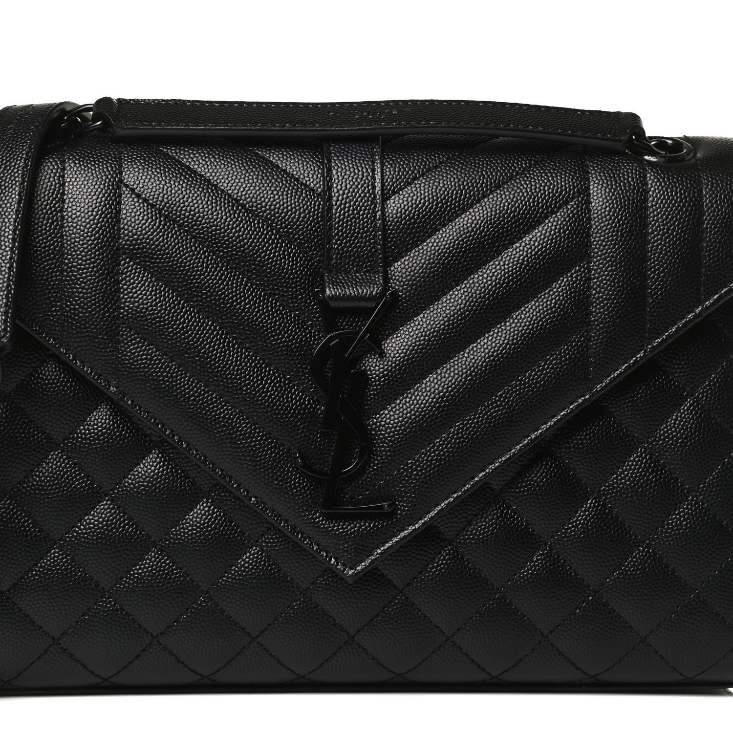Saint Laurent Grain De Poudre Textured Mixed Matelasse Triquilt Medium Monogram Satchel Black 8 of 11