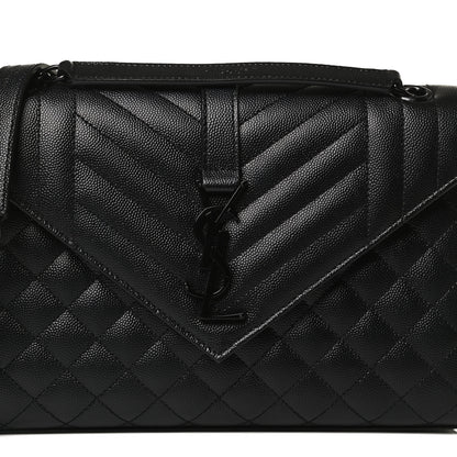 Saint Laurent Grain De Poudre Textured Mixed Matelasse Triquilt Medium Monogram Satchel Black 8 of 11