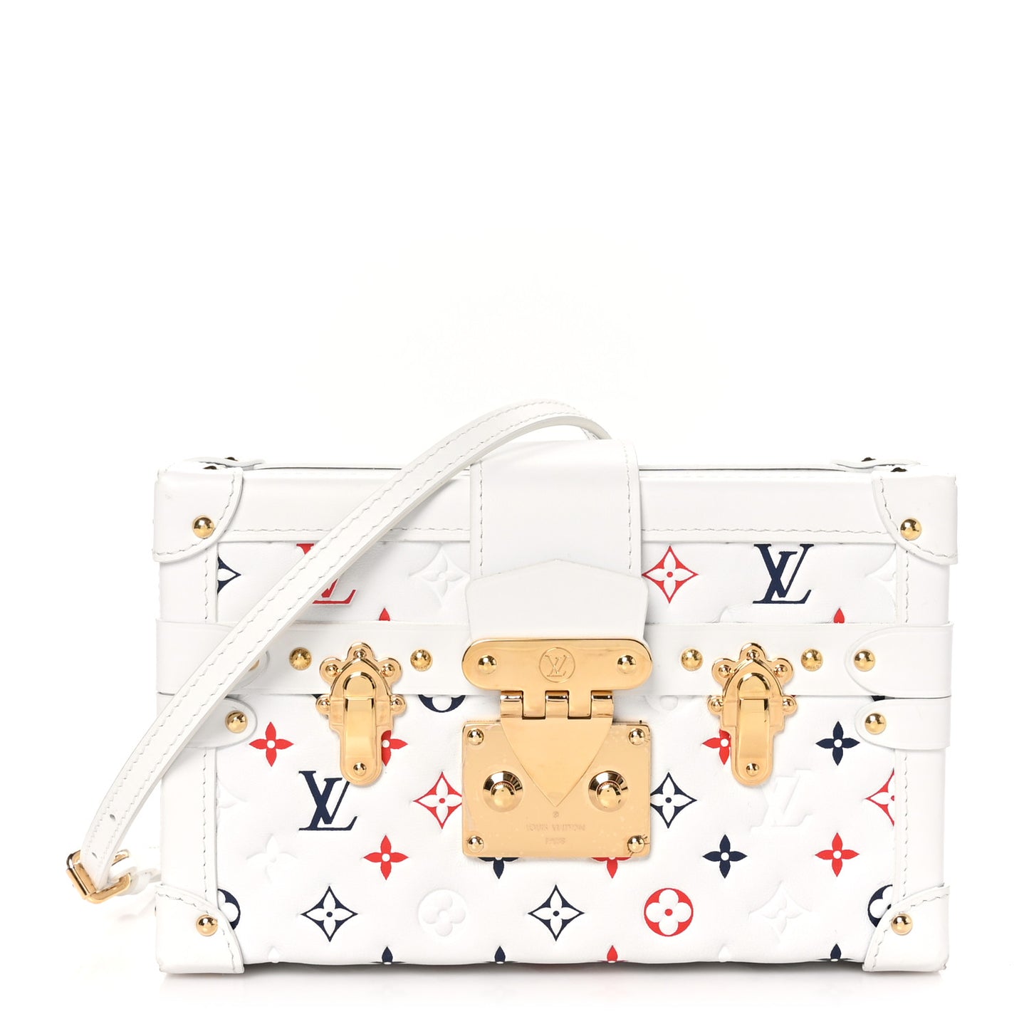 Lambskin Embossed Monogram Petite Malle Red White Blue