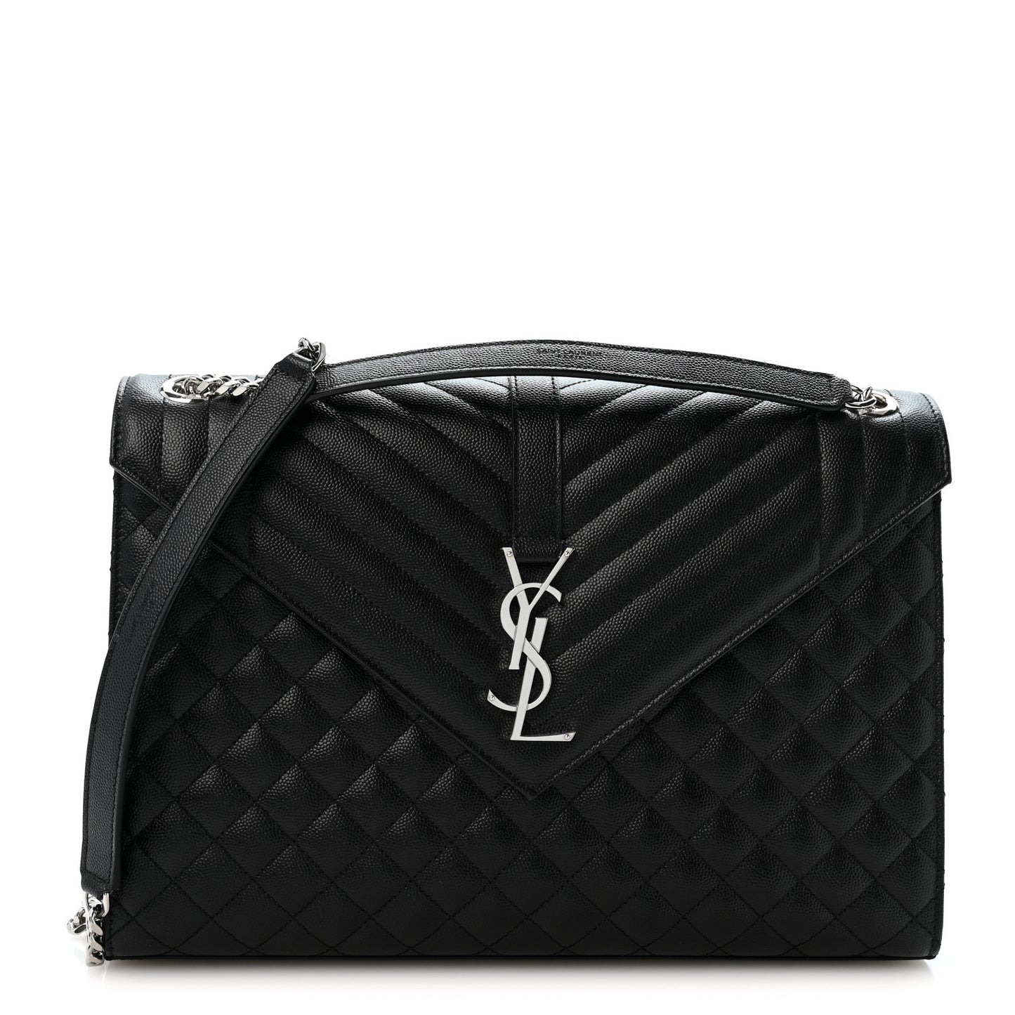 Grain De Poudre Textured Mixed Matelasse Large Triquilt Monogram Satchel Black