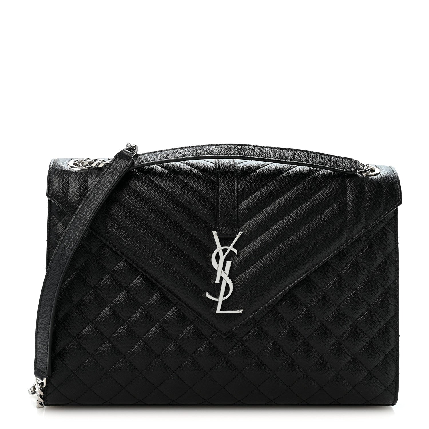 Saint Laurent Grain De Poudre Textured Mixed Matelasse Large Triquilt Monogram Satchel Black 1 of 11
