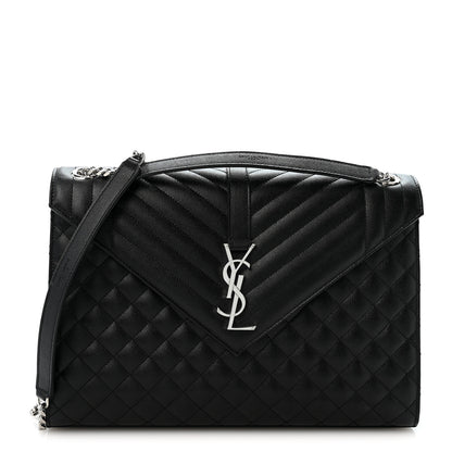 Saint Laurent Grain De Poudre Textured Mixed Matelasse Large Triquilt Monogram Satchel Black 1 of 11