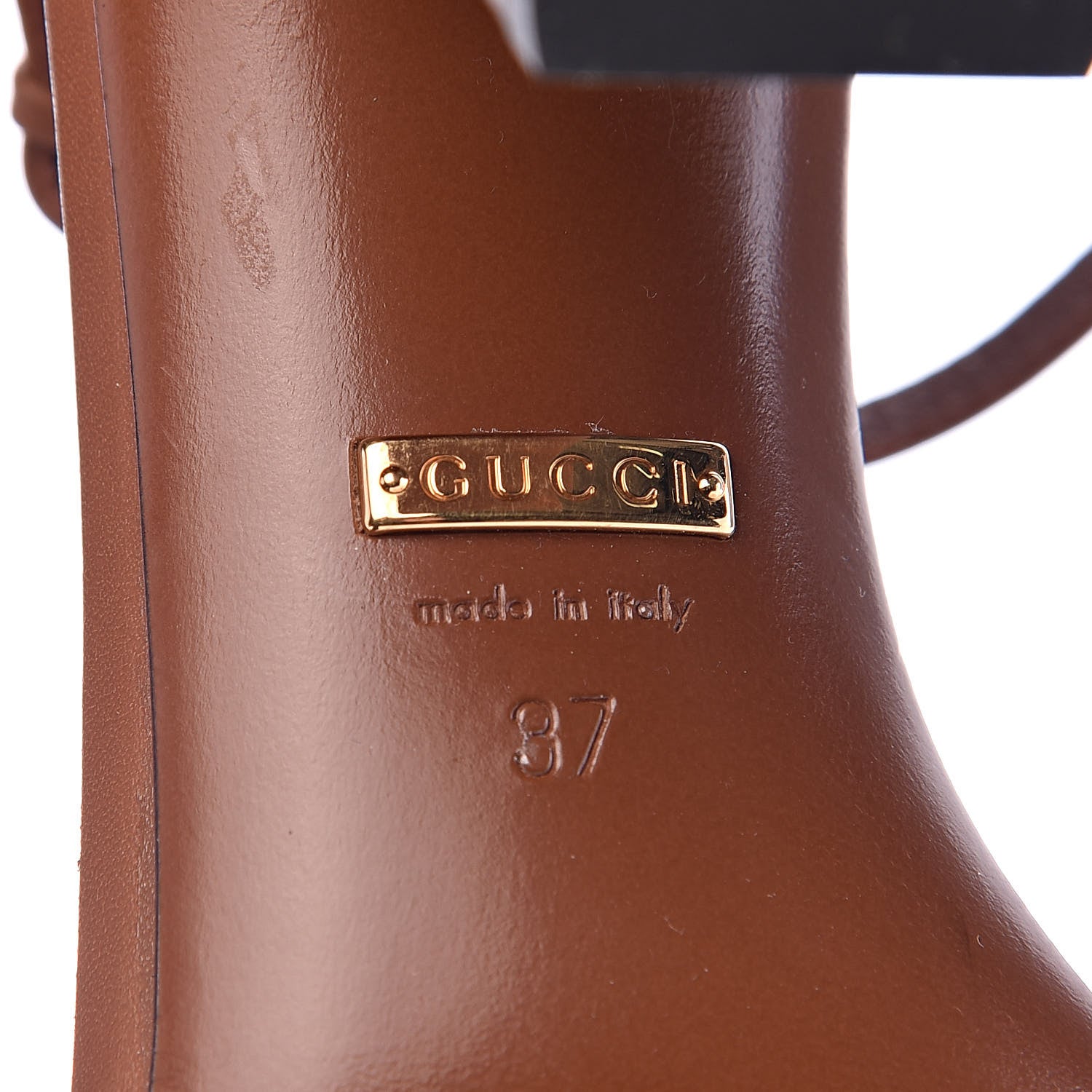Gucci Calfskin Monogram Horsebit Mid Heel Sandals 37 Cognac 7 of 8