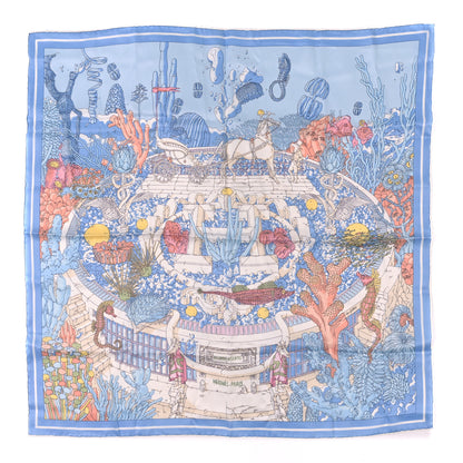 Hermes Vintage Silk Ex Libris Atlantis Scarf 70 Bleu Ciel Rose Jaune 1 of 3