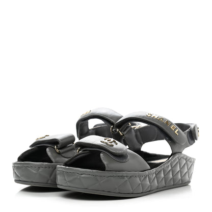 Chanel Shiny Calfskin Logo Platform Sandals 38 Grey 3 of 9