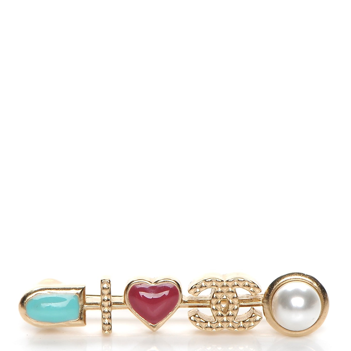 Enamel Pearl I Heart CC Brooch Gold