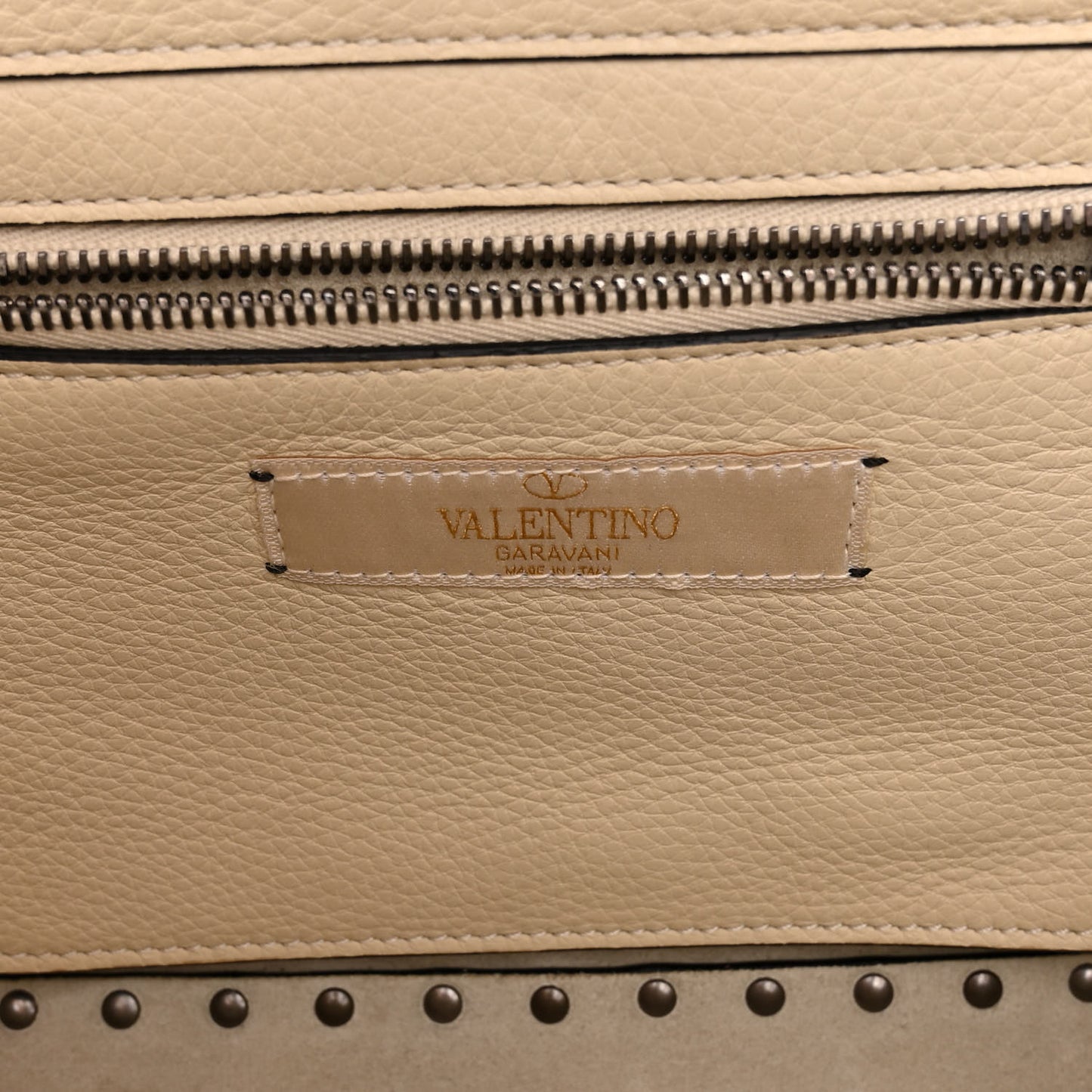 Grained Calfskin Turquoise Small Rockstud Rolling Tote Light Ivory