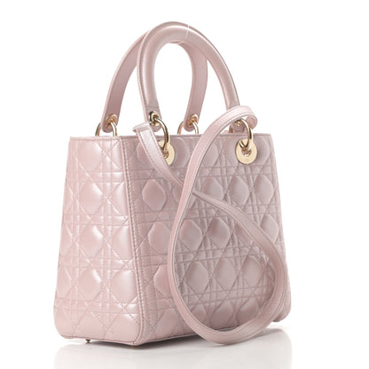 Christian Dior Pearly Lambskin Cannage Medium Lady Dior Lotus 3 of 16