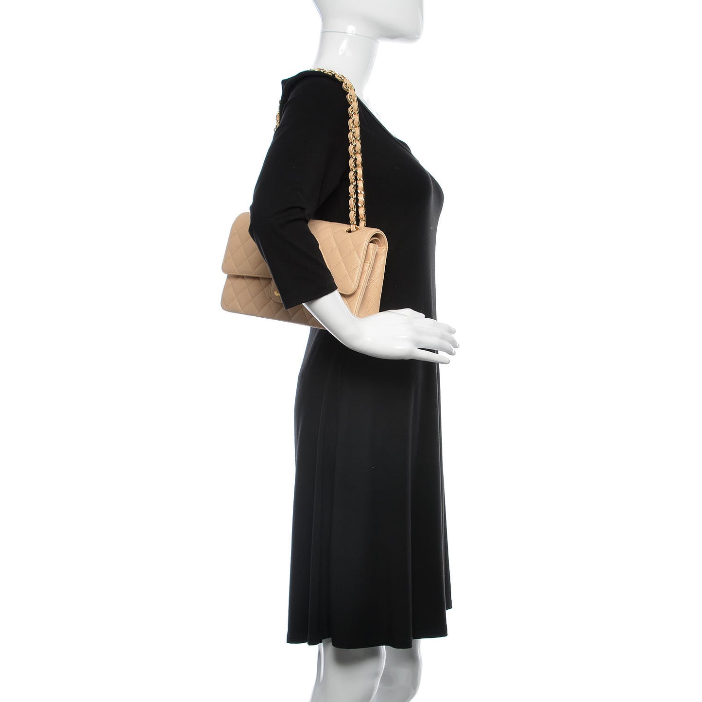 Caviar Quilted Medium Double Flap Beige Clair
