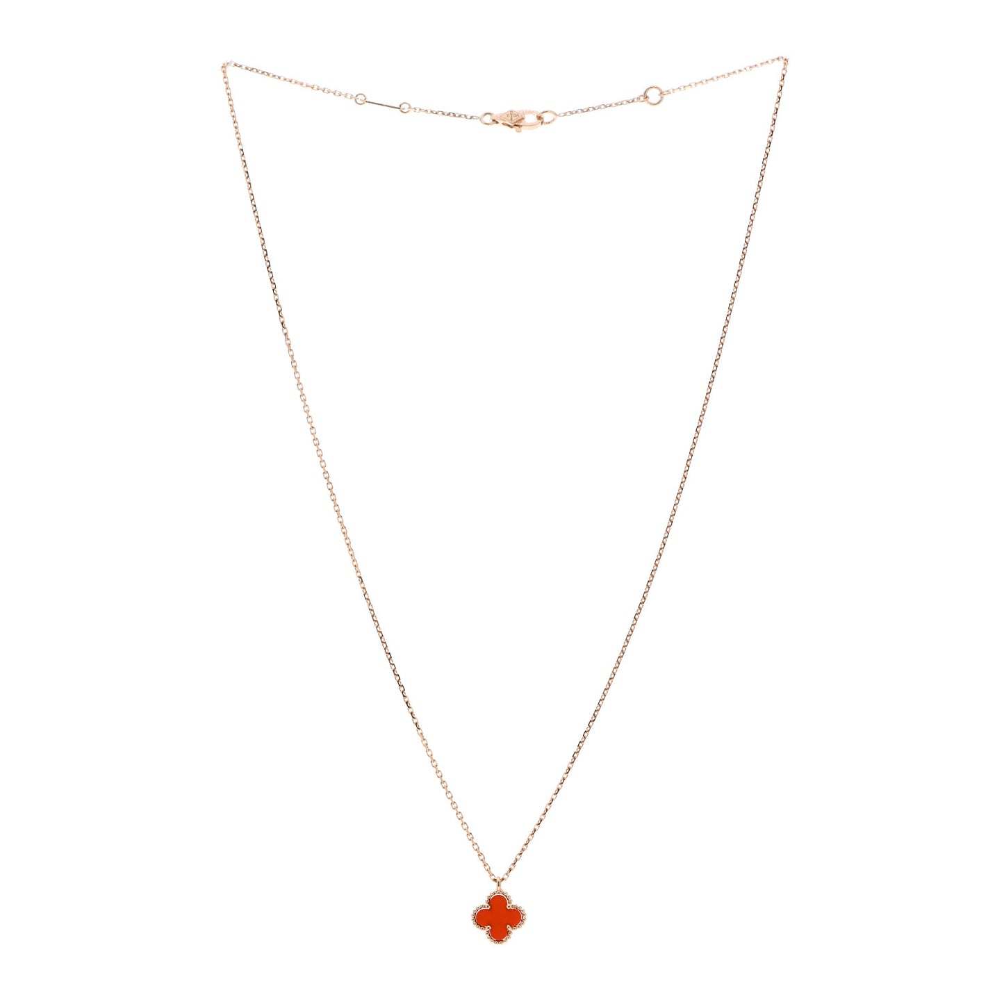 18K Rose Gold Carnelian Sweet Alhambra Pendant Necklace
