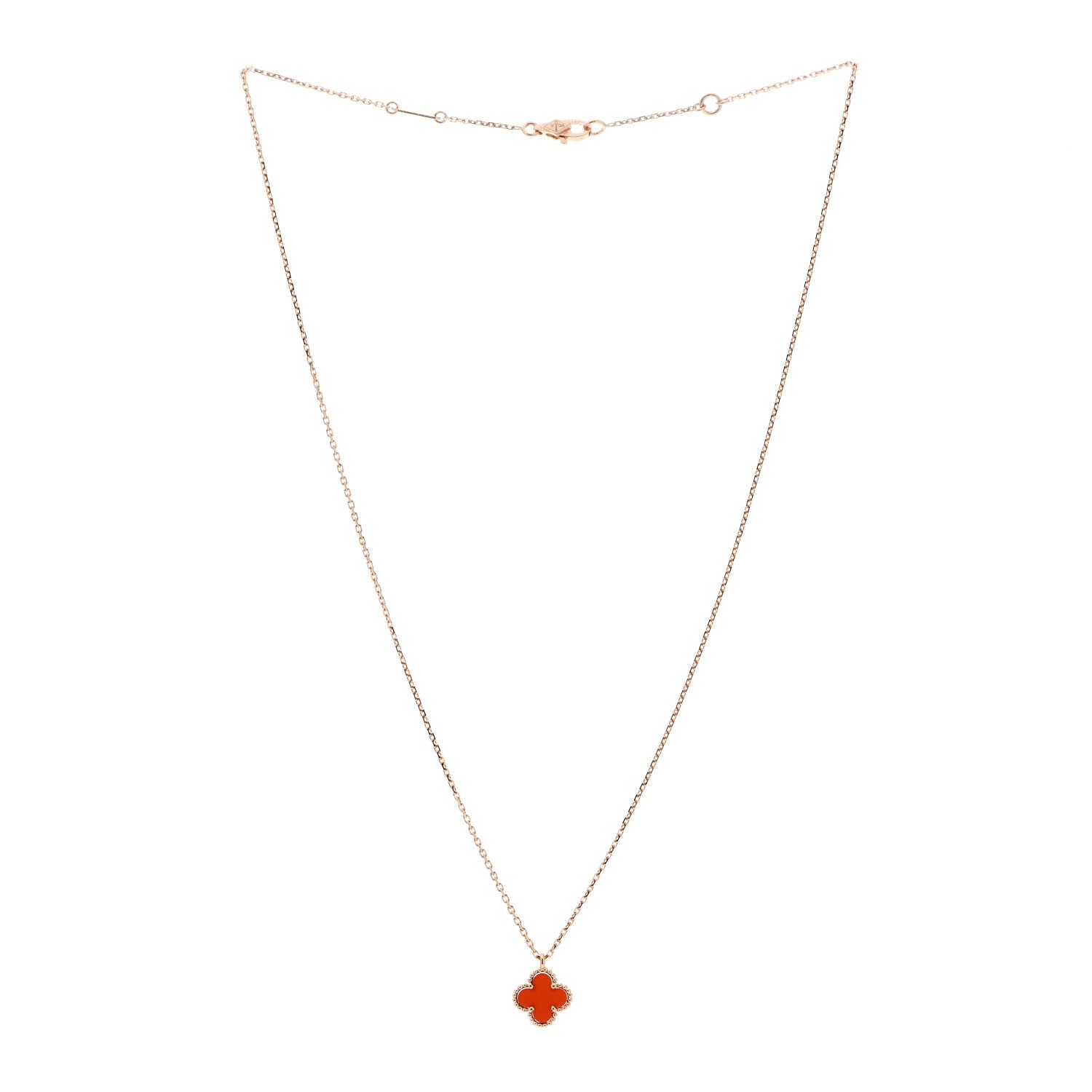 Van Cleef & Arpels 18K Rose Gold Carnelian Sweet Alhambra Pendant Necklace 3 of 6