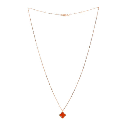 Van Cleef & Arpels 18K Rose Gold Carnelian Sweet Alhambra Pendant Necklace 3 of 6
