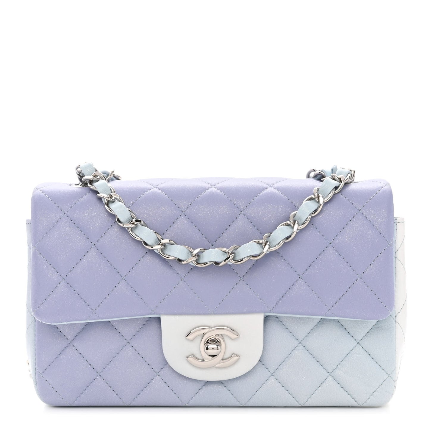Perforated Lambskin Quilted Mini Rectangular Flap Light Blue Light Purple White