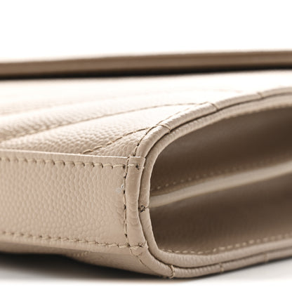 Saint Laurent Grain De Poudre Matelasse Chevron Monogram Chain Wallet Dark Beige 11 of 11