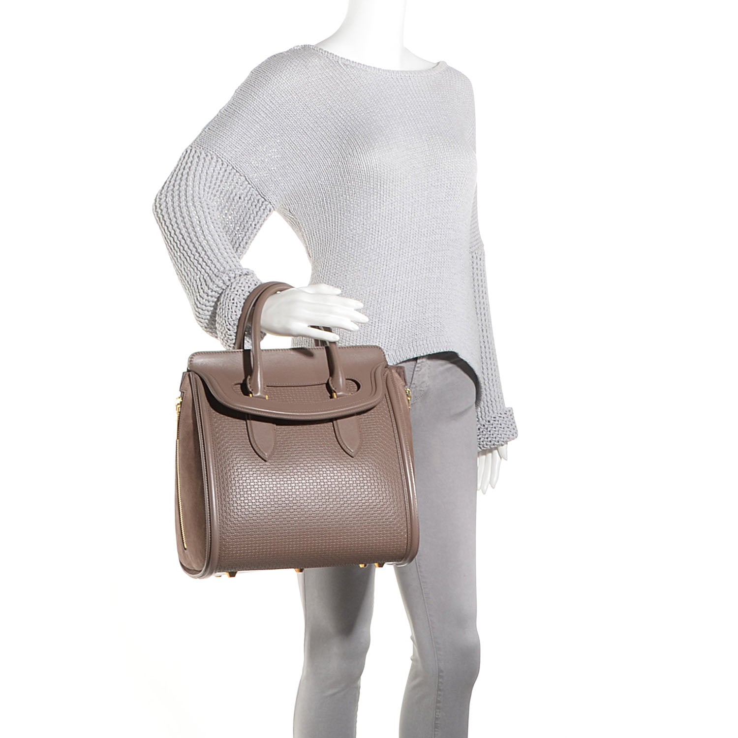 Alexander McQueen Calfskin Embossed Suede Large Heroine Tan 2 of 8