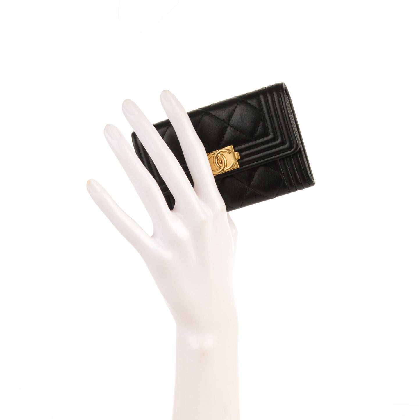 Lambskin Quilted Boy Card Holder Wallet Black