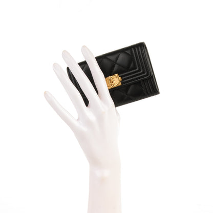 Chanel Lambskin Quilted Boy Card Holder Wallet Black 2 of 8