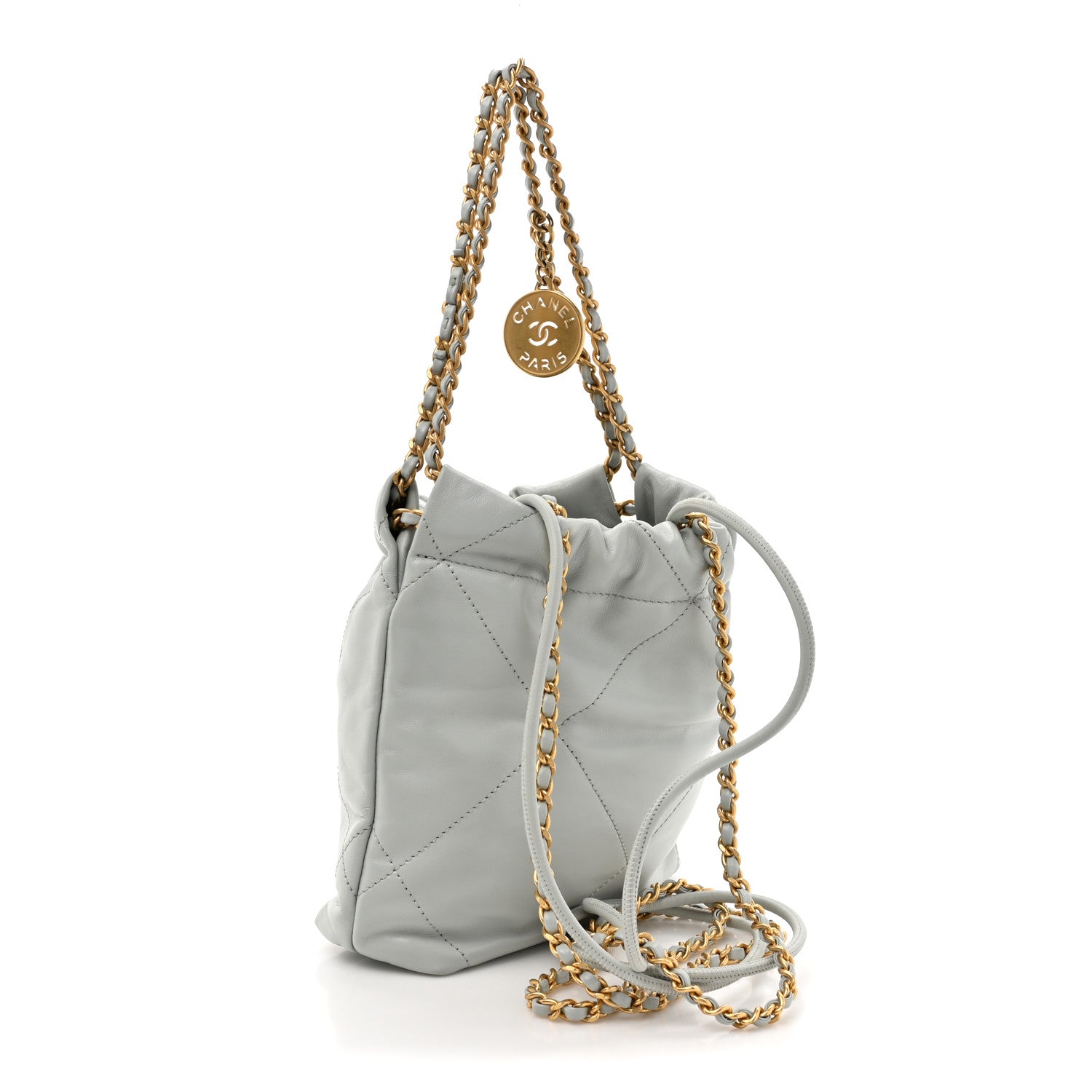 Chanel Shiny Calfskin Quilted Mini Chanel 22 Light Blue 3 of 10